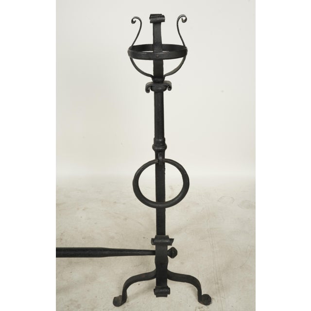 Gothic Large Vintage Pair of Iron Andirons. With a Cross Bar For Sale - Image 3 of 9