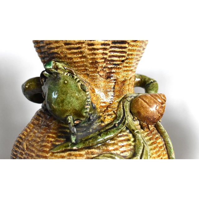 Antique Meiji Japanese Basketweave Vases With Crabs and Snails - a Pair For Sale In San Francisco - Image 6 of 13