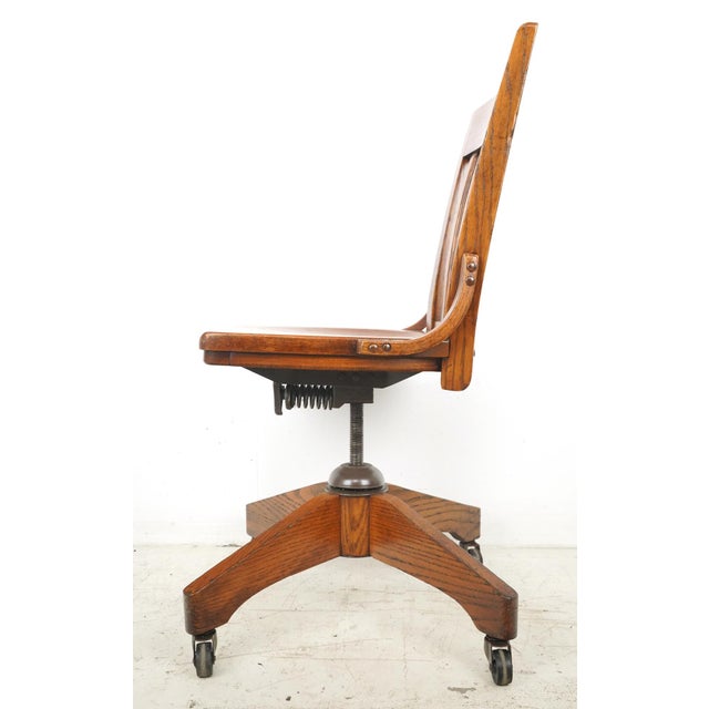 Antique Quarter Sawn Oak Swivel Desk Chair For Sale - Image 9 of 11