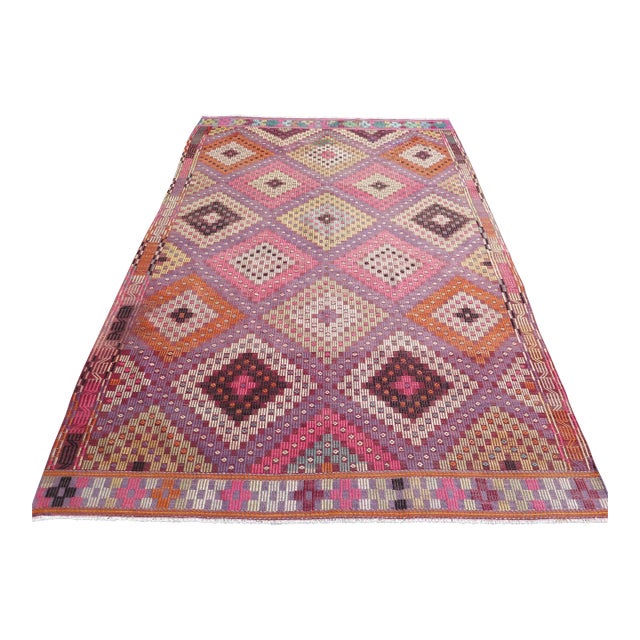 60s Pink Colored Large Turkish Jijim Kilim Rug For Sale