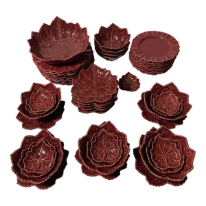 Vintage Portugal Majolica Cabbage Ware Dinnerware Set- 48 Pieces