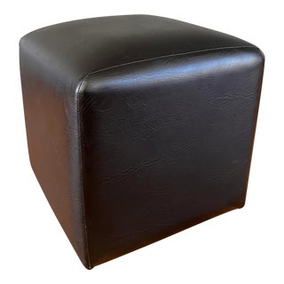 Vintage Cube Leather Upholstered Ottomans For Sale