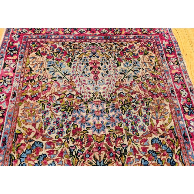 Textile 19th Century Persian Kerman Lavar Rug, Hand-Knotted Wool, All-over Floral Pattern, Ivory & Green, 3x5 For Sale - Image 7 of 13