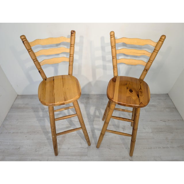 Pine Bar Stool with Backrest For Sale - Image 4 of 18