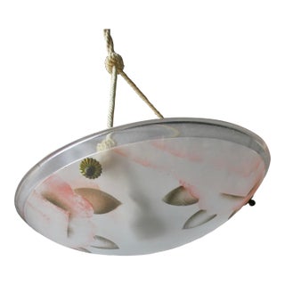 Lighting Fixture Glass Bowl With Airbrush Foliage Mid Century For Sale