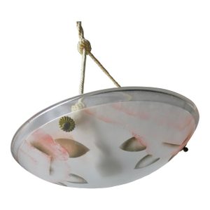 Lighting Fixture Glass Bowl With Airbrush Foliage Mid Century