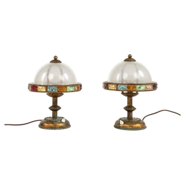 Table Lamps in Wrought Iron and Hammered Glass attributed to Longobard, Italy, 1970s, Set of 2 For Sale - Image 14 of 14