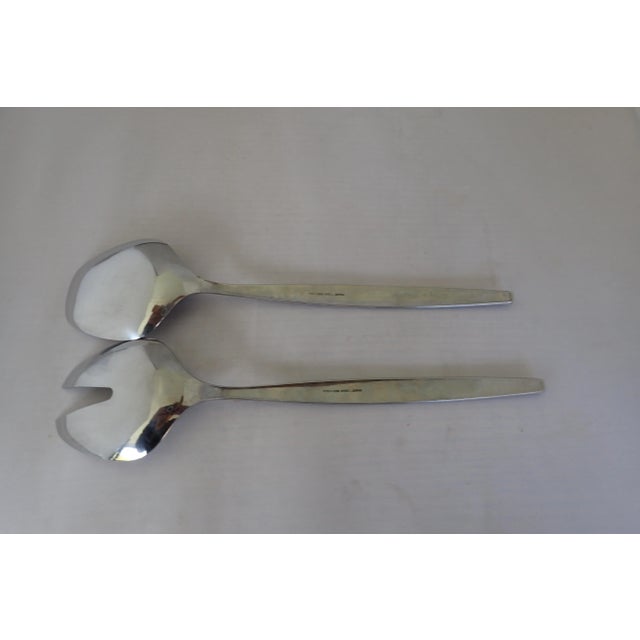 Floral Stainless Serving Fork & Spoon For Sale - Image 4 of 4
