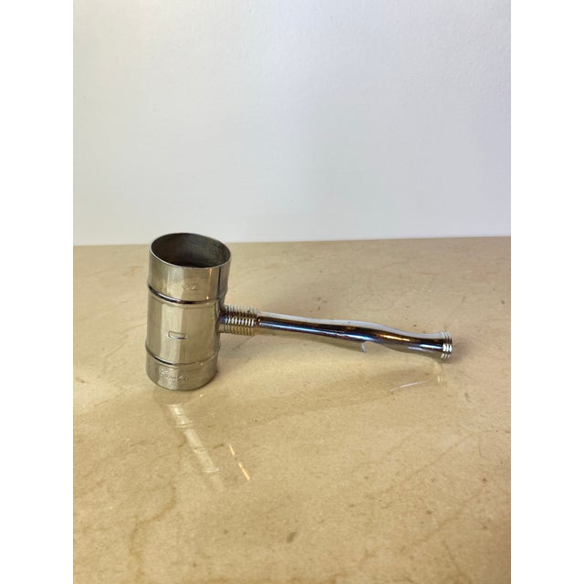 Vintage barware piece by National Silver, marked "Cavalier" to the base. Silverplated double-ended jigger measuring 1 oz...