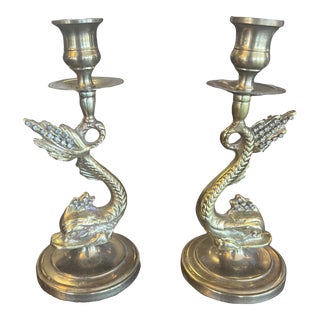 1960s Mid-Century Brass Koi Candle Holders - a Pair For Sale