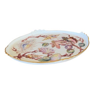 Hand Painted Coastal Seashell Porcelain Tray by Carol Psches With Gilt Edge For Sale