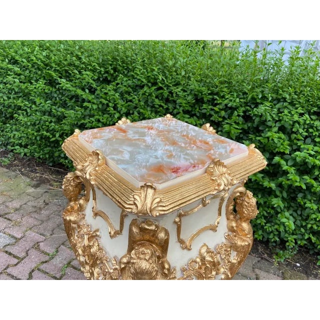 Late 20th C Italian Baroque Cream Gold Pedestal – Single Pc For Sale - Image 10 of 12