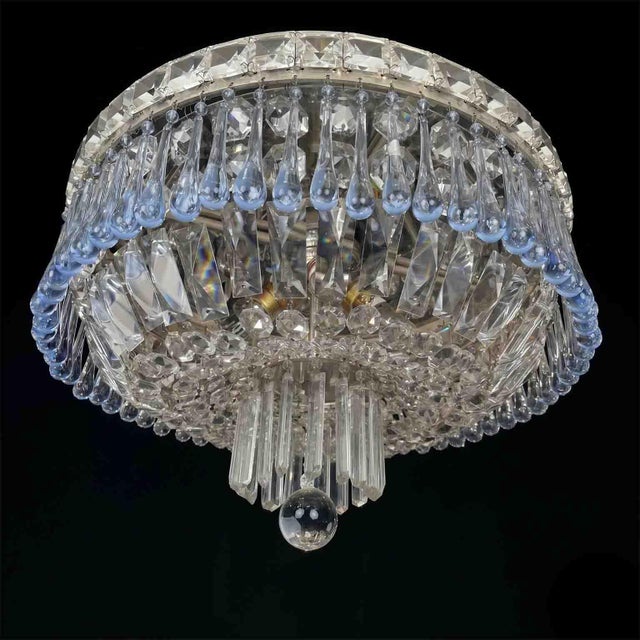 Italian Ceiling Lamp with Blue and Transparent Crystals with Four Lights, 1960 For Sale - Image 6 of 10