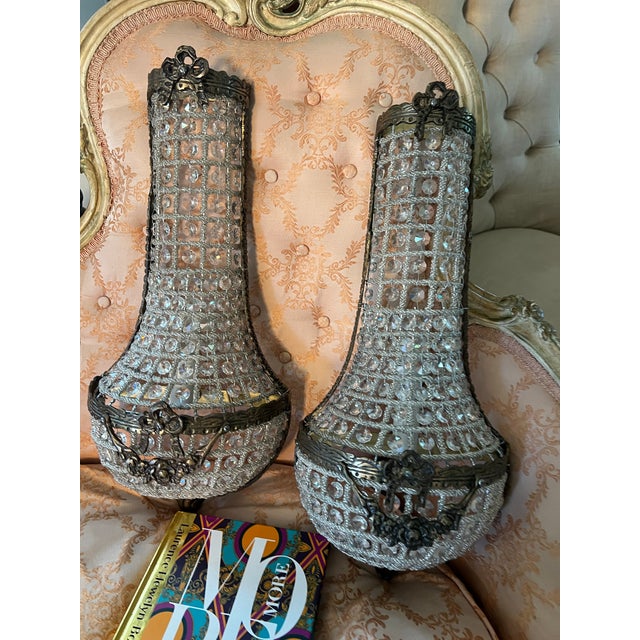 Vintage Dark Bronze and Crystal Wall Sconces - a Pair For Sale - Image 10 of 11