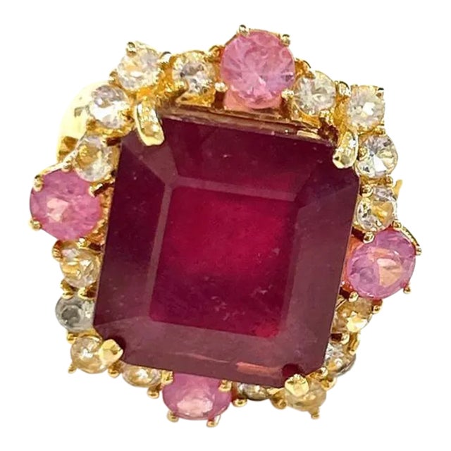 Bochic “Orient” Red Ruby & Multi Sapphire Cocktail Ring Set in 18k Gold & Silver Size 7 For Sale