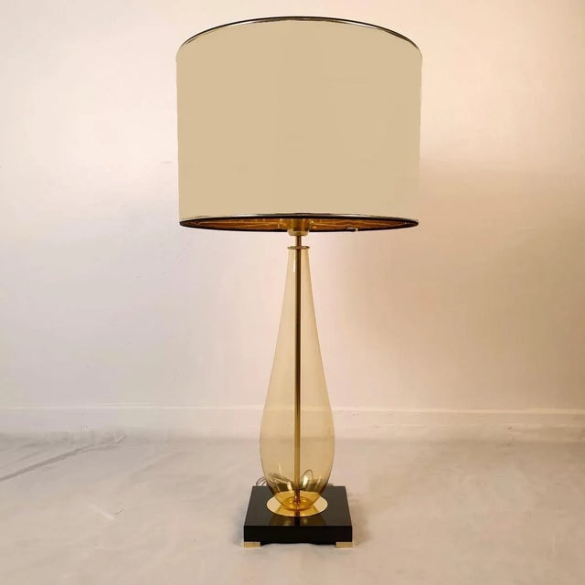 Pair of 1990s Amber, Mid Century Modern Murano Glass Lamps For Sale In Dallas - Image 6 of 12