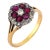 Late 19th Century Victorian Ruby Diamond Cluster 18k Yellow Gold Silver Ring, Size 7.75 For Sale
