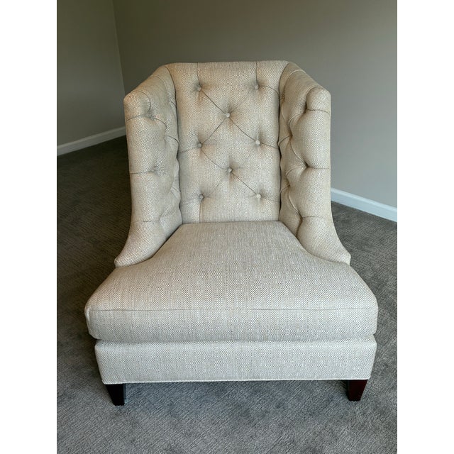 Textile Late 20th Century Baker Furniture Tufted Wing Chair With Matching Ottoman For Sale - Image 7 of 12