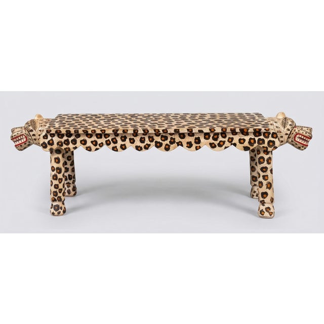 Wood 1990s Hand Carved Wooden Leopard Console Table: Tribal Folk Art Deco For Sale - Image 7 of 7