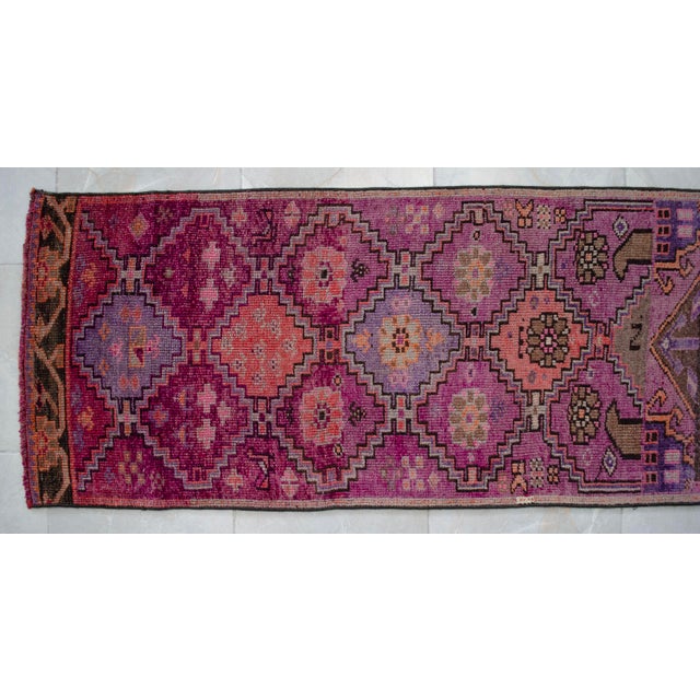 Hand-Knotted Turkish Runner Rug . Low Pile Full Tribal Design Narrow Runner Rug 2′2″ × 13′4″ For Sale - Image 9 of 16