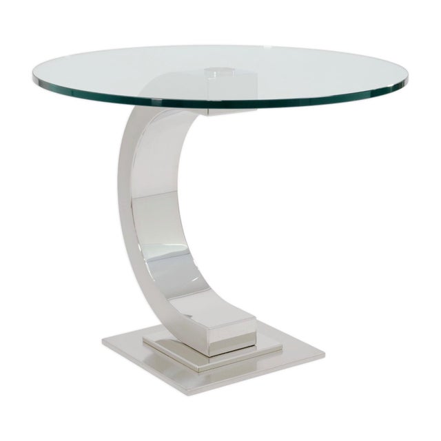 Curved Modernist Chrome and Glass Side Table For Sale - Image 4 of 7
