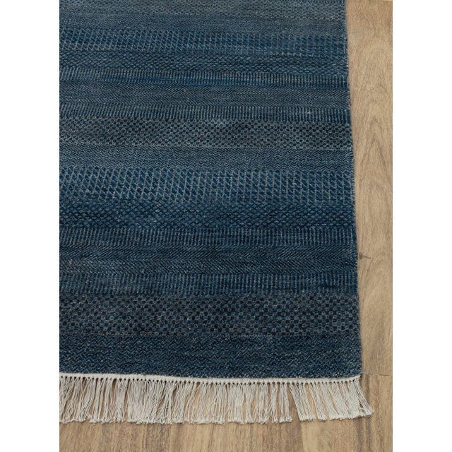 8' x 10' Savannah Hand Knotted Modern Blue Wool & Silk Rug For Sale - Image 6 of 18