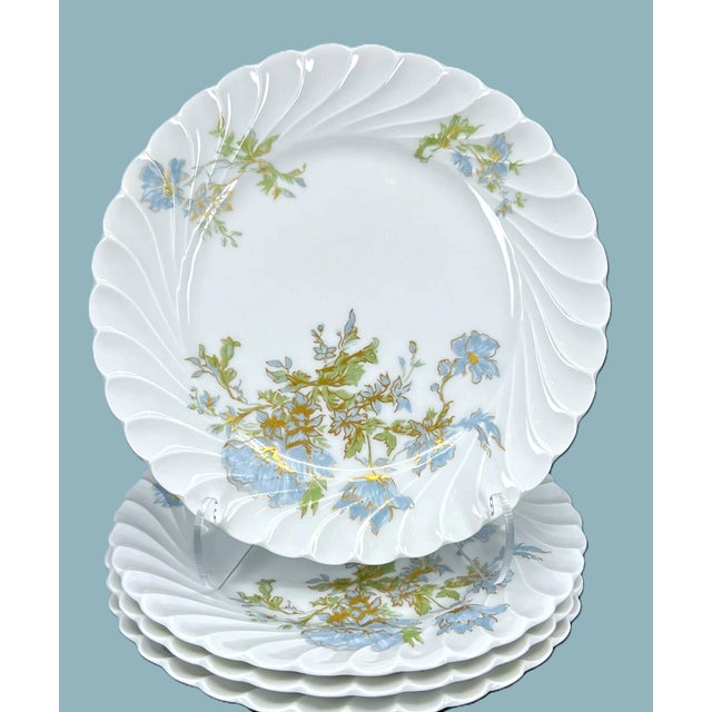 Six (6) Haviland Limoges French Porcelain Luncheon Plates in the Margaux pattern. Crafted from fine porcelain, these...