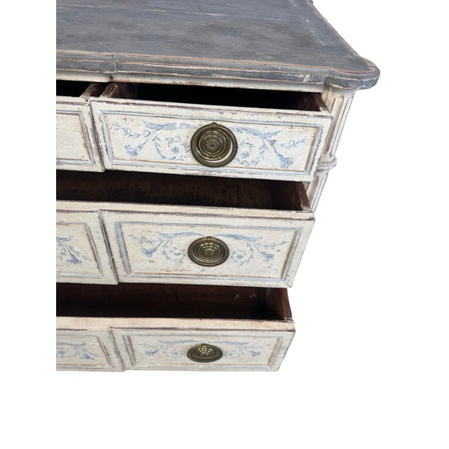 Wood 19th Century French Neoclassical Style Painted Nine-Drawer Commode With Hand-Painted Foliate For Sale - Image 7 of 7