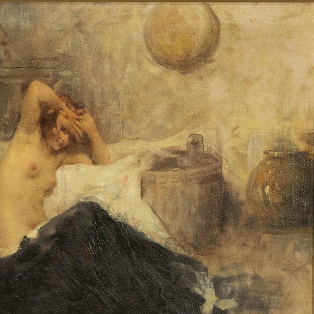 Antique Italian Realism Verismo Oil on Canvas Painting Female Nude Ex-Christie's by Antonio Mancini, 1890 For Sale - Image 10 of 18
