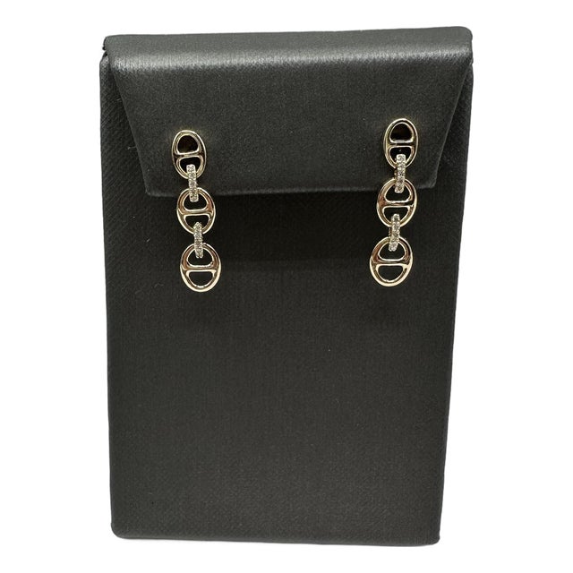 Diamond Link Earrings in 14kt Yellow Gold – 0.15ctw, 3.32g, New Condition, A Pair For Sale