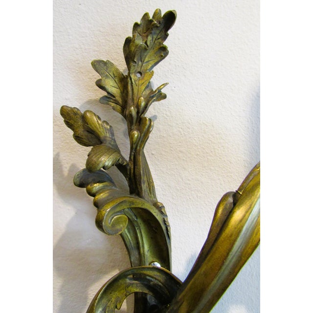 Antique Pair French 19th Century Louis XV Gilt Bronze Two Light Wall Sconces For Sale - Image 13 of 18
