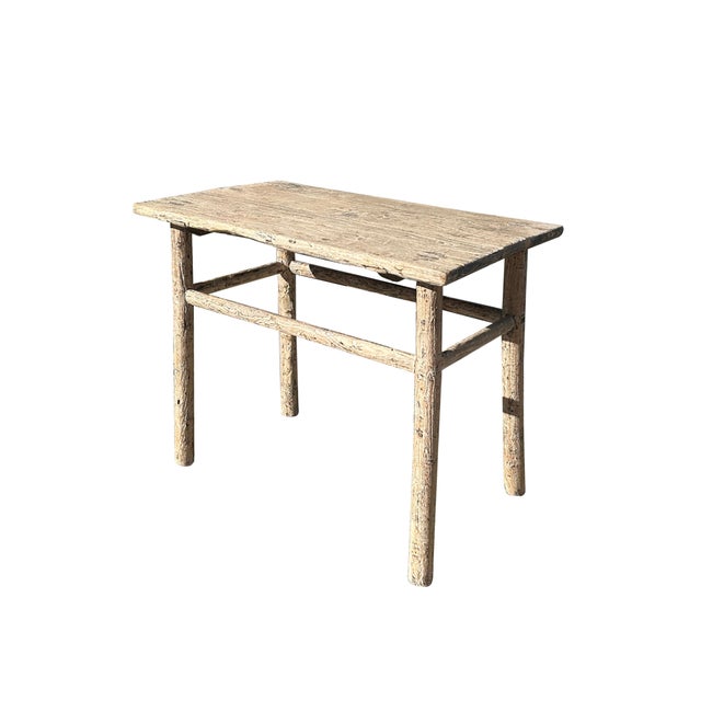 Rustic Raw Bleach White Wash Wood Rectangular Console Side Table For Sale - Image 4 of 5