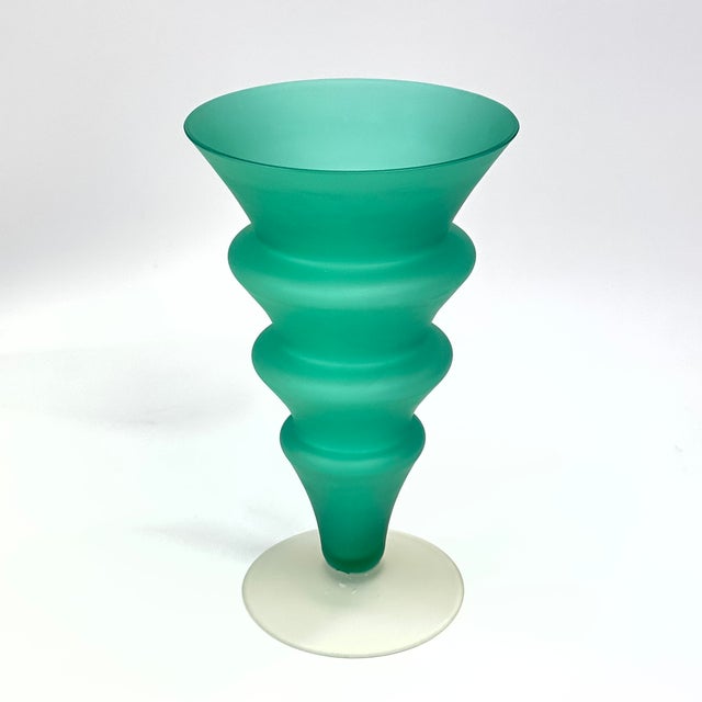 High '80s Frosted Blue & Green Ripply Glass Vase Curation - Group of 5 For Sale In Miami - Image 6 of 13