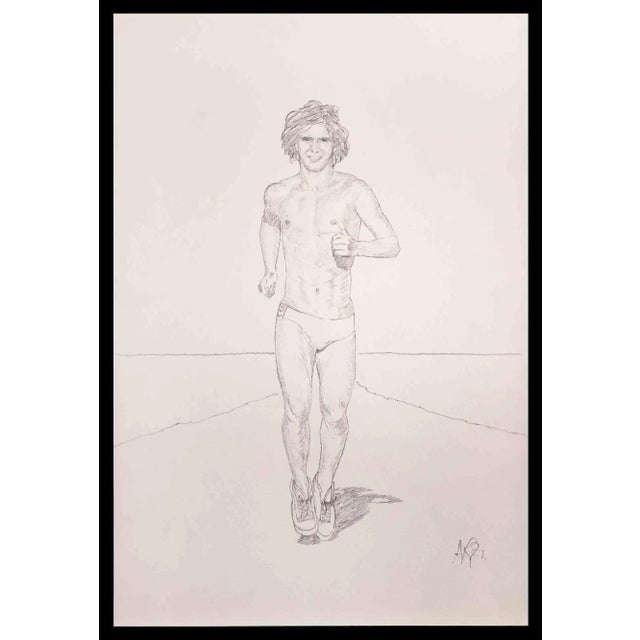 The Running Man is an original drawing in pencil realized by Anthony Roland in 1981. Hand-signed and dated by the artist...