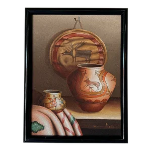 Vintage Native American Pottery Still-Life Oil on Canvas Painting, Signed