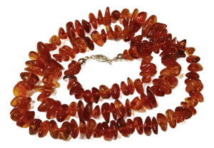 Boho Style Baltic Amber Necklace Hand-Knotted With 14k White Gold Safety Clasp