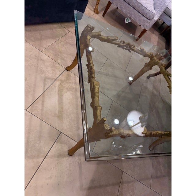 Figurative Hollywood Regency Gold Leaf Faux Bois Cocktail Table For Sale - Image 3 of 14