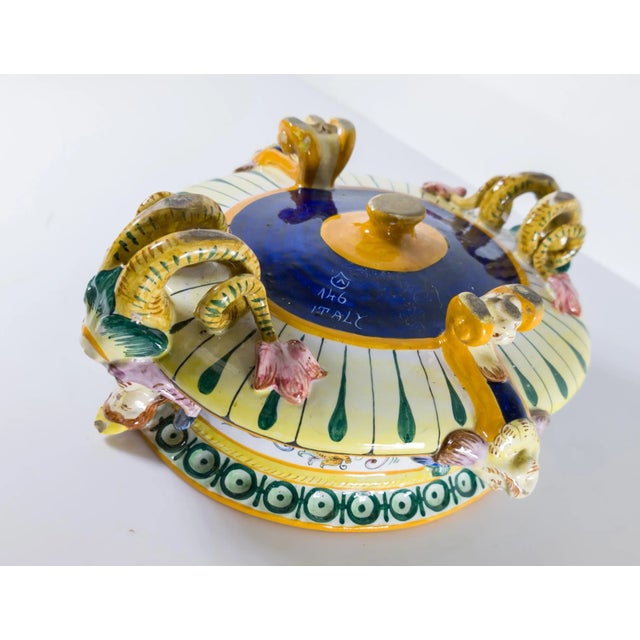20th Century Italian Decorative Majolica Maiolica Faience Planter or Centerpiece Bowl For Sale - Image 9 of 10