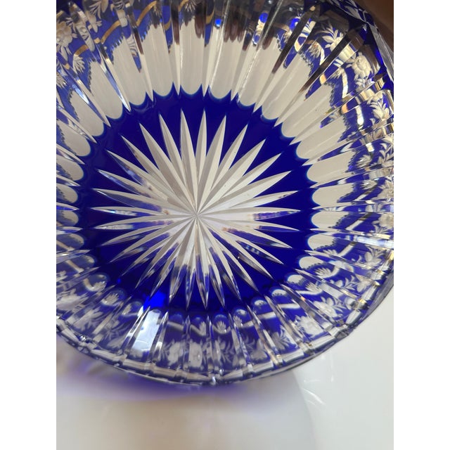 Mid 20th Century Czech Bohemian Cobalt Blue Cut to Clear Crystal Centerpiece Bowl For Sale - Image 17 of 18