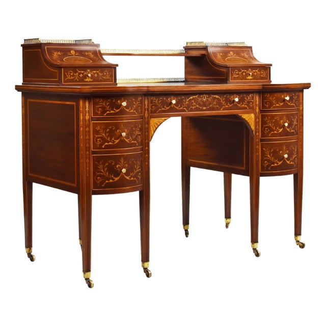 19th Century Victorian English Marquetry Inlaid Carlton House Desk For Sale