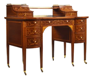 19th Century Victorian English Marquetry Inlaid Carlton House Desk