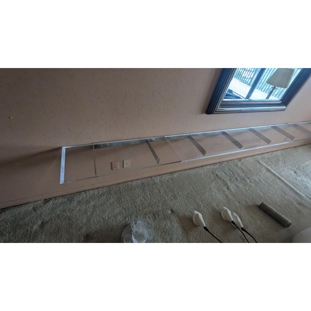 Metal Monumental Mid Century Modern Lucite & Chrome Floating Wall Shelf Acrylic MCM For Sale - Image 7 of 18