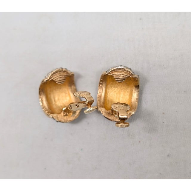 Vintage 1960s Signed Vendome Goldtone Pavé Round Clear Rhinestone Half Hoop Clip Earrings-2 Pieces For Sale - Image 9 of 10