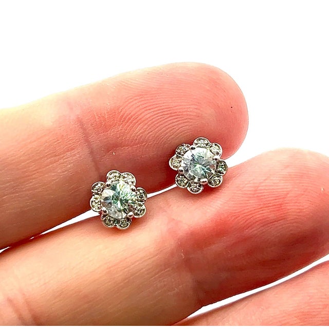 Natural Sapphire Diamond Stud Earrings 14k White Gold 1.62 TCW Certified For Sale - Image 12 of 18