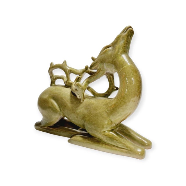 Art Deco Italian Glazed Ceramic Recumbent Deer Sculpture from Fidia Milano, 1940s For Sale - Image 15 of 15