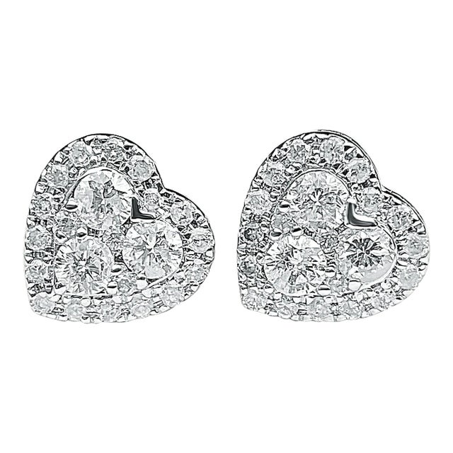 Heart Shape Diamond Stud Earrings in 18k white gold For Sale