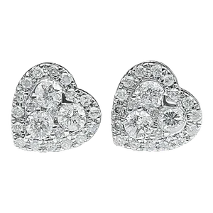 Heart Shape Diamond Stud Earrings in 18k white gold