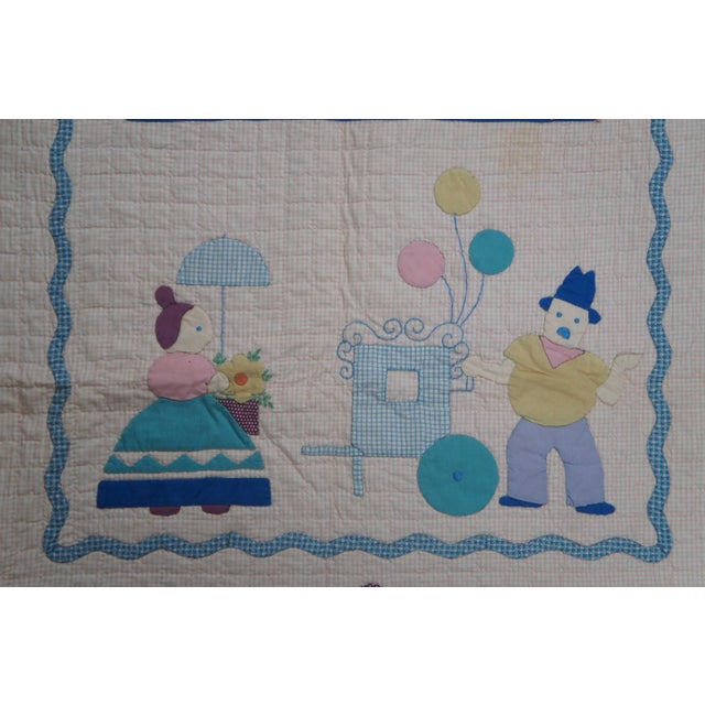 1960s 1960s Vintage Merry Go Round Crib Quilt Applique Cotton Childrens Toddler For Sale - Image 5 of 11