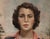 A charming, 1940’s era portrait painting by artist J. Anduaga. Features a beautiful woman with a brunette bob attired in a...