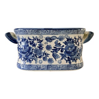 Chinese Blue & White Chinoiserie Rectangular Footbath Jardinière Cachepot For Sale